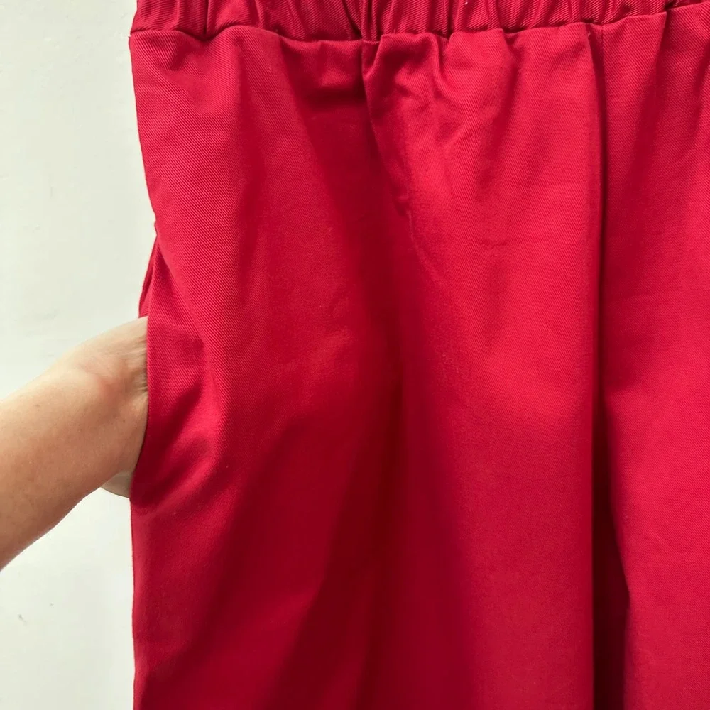 Taylor Jay Red Wide Leg Culotte Pants High Waist Elastic Cotton Twill Size M